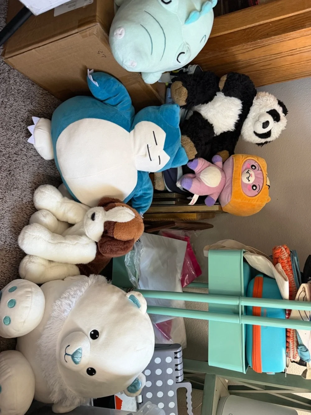 Teal and White Plush Snorlax-Style Stuffed Animal for Kids - Picture 2 of 6